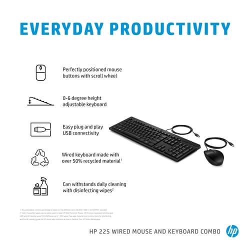 HP 225 - Keyboard and mouse set - USB - black — view 5