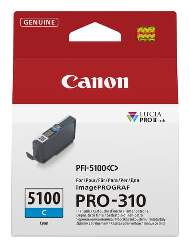 Canon PFI-5100 C - 14.4 ml - cyan - original - hanging box - ink tank - for imagePROGRAF PRO-310