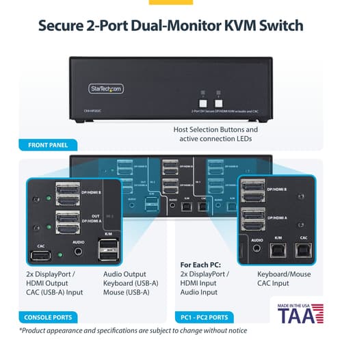 StarTech.com - KVM / audio / USB switch - 2 x KVM / audio / USB - 1 local user - desktop - TAA Compliant — view 5