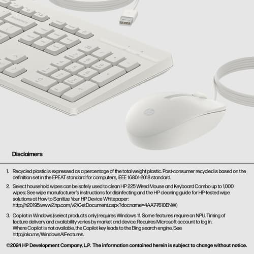 HP 225 - Keyboard and mouse set - ambidextrous, 3-zone layout, standard key travel - full size - USB - UK - cashmere white — view 5