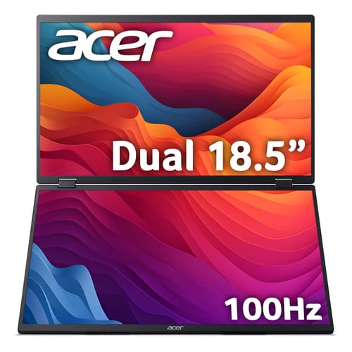 Acer PD193QE Foldable Portable Monitor - Dual 18.5 Screens, Full HD (1920x1080), IPS, 100Hz, 4ms, Integrated Kickstand"
