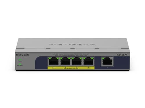 NETGEAR GS105PP - Switch - unmanaged - 1 x 10/100/1000 + 4 x 10/100/1000 (PoE+) - desktop, wall-mountable - PoE+ (83 W) — view 3