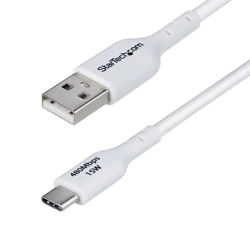 StarTech.com 2m (6.6ft) White USB-A to USB-C Charging Cable/Cord, M/M - USB cable - USB (M) to 24 pin USB-C (M) - USB 2.0 - 3 A - 2 m - charge and sync, halogen-free, passive, USB Fast Charge (15W) - white
