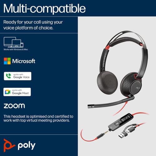 Poly Blackwire 5220 - Headset - on-ear - wired - USB-C, 3.5 mm jack - black - Certified for Skype for Business, Cisco Jabber Certified, Avaya Certified, Certified for Microsoft Teams, Zoom Certified, UC certified, Works With Chromebook Certified — view 4