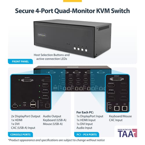 StarTech.com - KVM / audio / USB switch - 4 x KVM / audio / USB - 1 local user - desktop — view 5