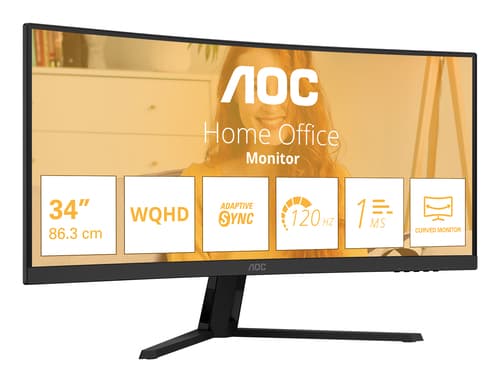 AOC Basic-line CU34B3E - B3 Series - LED monitor - curved - 34" - 3440 x 1440 WQHD @ 120 Hz - VA - 300 cd/m� - 3500:1 - HDR10 - 1 ms - HDMI, DisplayPort - black — view 3