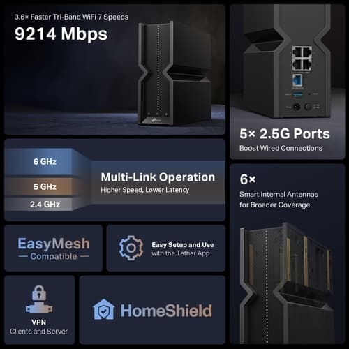 TP-Link Archer BE550 V1 - Wireless router 4-port switch - 1GbE, 2.5GbE, Wi-Fi 7 Multi-Band — view 6