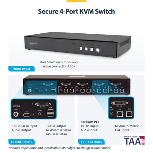 StarTech.com - KVM / audio / USB switch - 4 x KVM / audio / USB - 1 local user - desktop — view 5