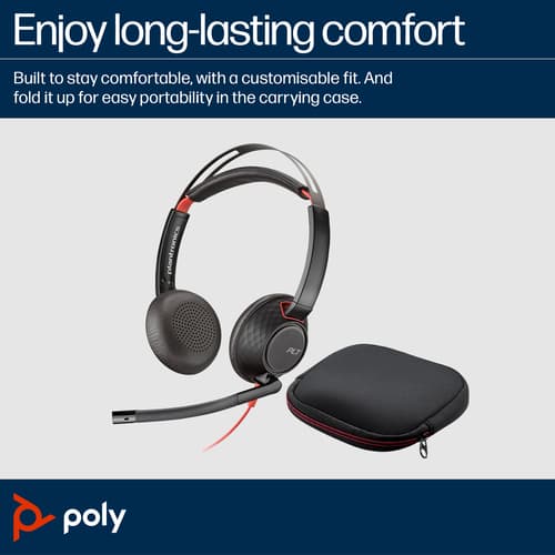Poly Blackwire 5220 - Headset - on-ear - wired - USB-C, 3.5 mm jack - black - Certified for Skype for Business, Cisco Jabber Certified, Avaya Certified, Certified for Microsoft Teams, Zoom Certified, UC certified, Works With Chromebook Certified — view 3