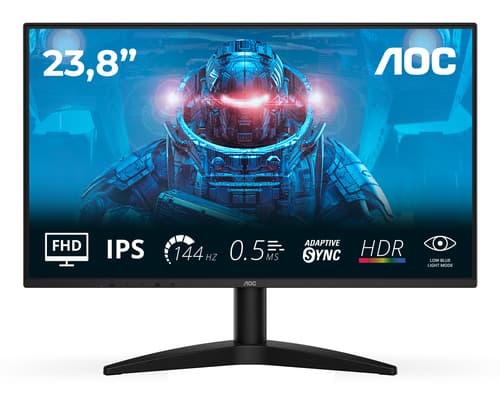 AOC 24B36X - LED monitor - 24" (23.8" viewable) - 1920 x 1080 Full HD (1080p) @ 144 kHz - IPS - 1500:1 - HDR10 - 0.5 ms - HDMI, DisplayPort - black
