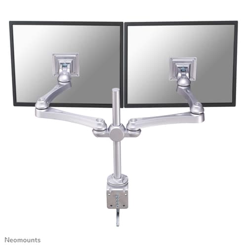 NewStar Full Motion Dual Desk Mount (clamp) for two 10-30" Monitor Screens, Height Adjustable - Silver - Desk mount for 2 LCD displays (adjustable arm) - silver - screen size: 10"-30"