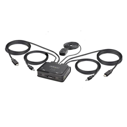StarTech.com 2-Port USB-C Cable KVM Switch, 4K 60Hz DisplayPort Output, Compact KVM with 4ft/1.2m USB Type-C/Audio Integrated Cables, Bus Powered - Remote Push-Button/Hotkey Switching (C2-D46-UC2-CBL-KVM) - KVM / audio switch - compact - 2 x KVM / audio - 1 local user - desktop