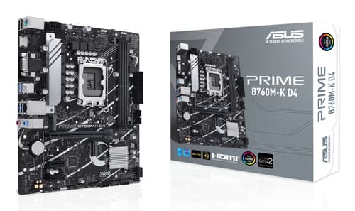 ASUS PRIME B760M-K D4 - Motherboard - micro ATX - LGA1700 Socket - B760 Chipset - USB 3.2 Gen 1 - 2.5 Gigabit LAN - onboard graphics (CPU required) - HD Audio (8-channel)