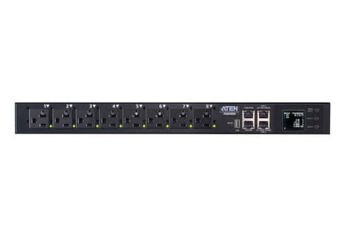 ATEN PG series PG8308G - Power distribution unit (rack-mountable) - 30A/32A, metered, switched, eco - AC 100-240 V - 7680 VA - Ethernet 10/100/1000 - input: IEC 60309 32A - output connectors: 8 (6 x IEC 60320 C13, 2 x IEC 60320 C19) - 1U - 3 m cord — view 3