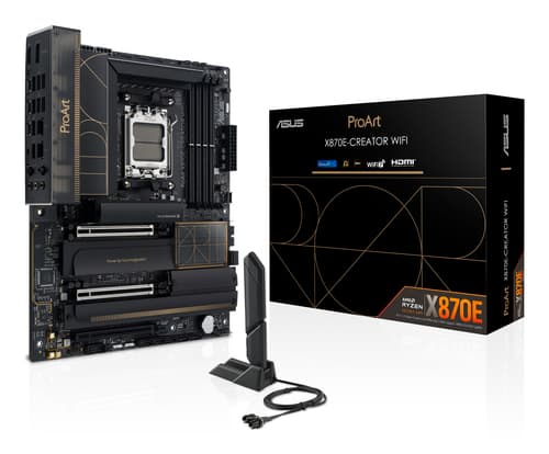 ASUS ProArt X870E-CREATOR WIFI - Motherboard - ATX - Socket AM5 - AMD X870E Chipset - USB4, USB-C 3.2 Gen 2x2, USB 3.2 Gen 2, USB 3.2 Gen 1 - Wi-Fi 7, 10 Gigabit LAN, Bluetooth - onboard graphics (CPU required) - HD Audio (8-channel)