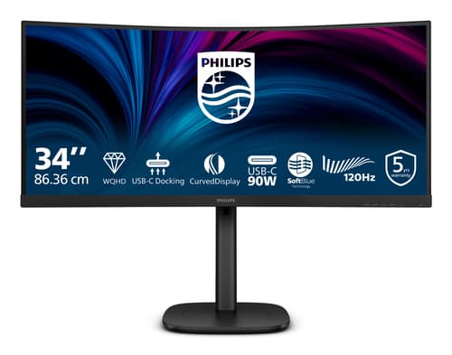Philips 34B2U3600C - 3000 Series - LED monitor - curved - 34" - 3440 x 1440 WQHD @ 120 Hz - VA - 3500:1 - HDMI, DisplayPort, USB-C - speakers - textured black