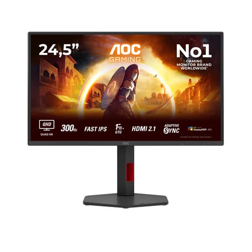 AOC Gaming Q25G4SR - LED monitor - gaming - 25" (24.5" viewable) - 2560 x 1440 QHD @ 300 Hz - IPS - 400 cd/m� - 1000:1 - DisplayHDR 400 - 0.3 ms - 2xHDMI, DisplayPort - speakers - black, red — image 1