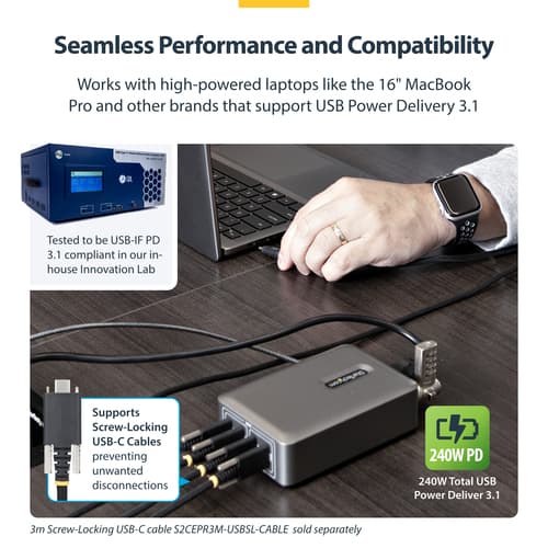 StarTech.com 4-Port USB-C Charger, 240W Total, Single Port 140W EPR - Power adapter - with surface mount bracket - 240 Watt - 5 A - Power Delivery 3.1 - 4 output connectors (24 pin USB-C) — view 17