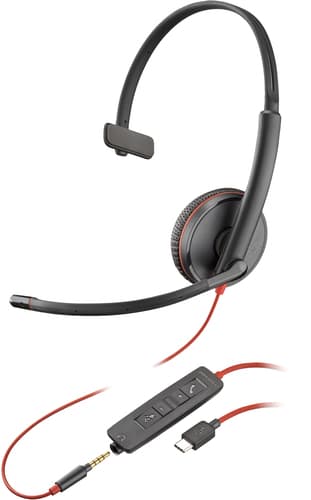 Poly Blackwire C3215 - Blackwire 3200 Series - headset - on-ear - wired - USB-C, 3.5 mm jack - black - Skype Certified, Cisco Jabber Certified, Avaya Certified