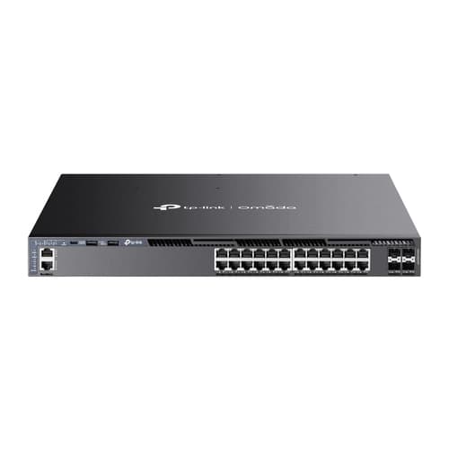 TP-Link Omada SG6428XHP V1 - Switch - L3 - Managed - 24 x 10/100/1000 (PoE+) + 4 x 10Gb Ethernet SFP+ - front to back airflow - rack-mountable - PoE+ (720 W) — view 1