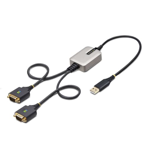 StarTech.com 2ft (60cm) 2-Port USB to Serial Adapter Cable, Interchangeable DB9 Screws/Nuts, COM Retention, USB-A to DB9 RS232, FTDI, Level-4 ESD Protection, Windows/macOS/ChromeOS/Linux - Rugged TPE Construction (2P1FFC-USB-SERIAL) - USB / serial cable - USB (M) to DB-9 (M) - 60 cm - black — view 1