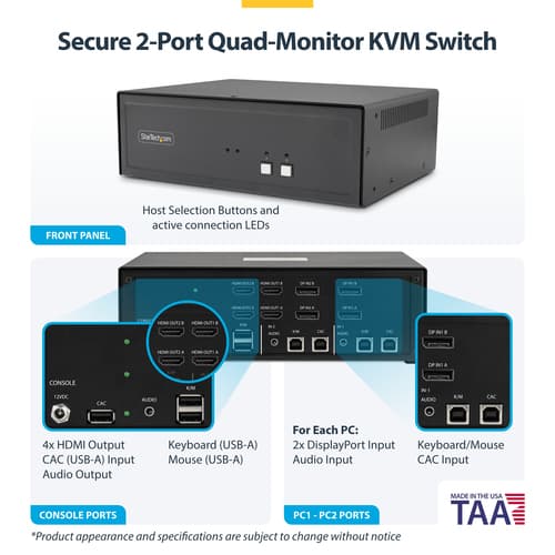 StarTech.com - KVM / audio / USB switch - 2 x KVM / audio / USB - 1 local user - desktop - TAA Compliant — view 5