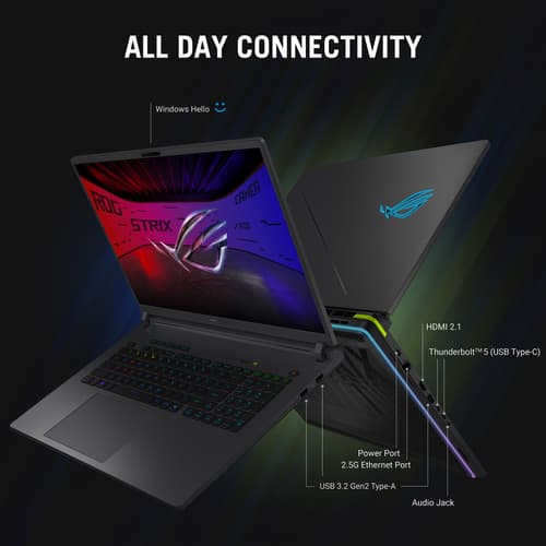 ASUS ROG Strix G18 G815LR-S9002W - Intel Core Ultra 9 - 275HX / up to 5.4 GHz - Win 11 Home - GeForce RTX 5070 Ti - 32 GB RAM - 1 TB SSD NVMe - 18" 2560 x 1600 (WQXGA) @ 240 Hz - 2.5 Gigabit Ethernet - Wi-Fi 7, Bluetooth — view 15
