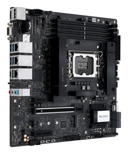 ASUS PRO WS W680M-ACE SE - Motherboard - micro ATX - LGA1700 Socket - W680 Chipset - USB 3.2 Gen 1, USB 3.2 Gen 2, USB-C 3.2 Gen2, USB-C 3.2 Gen 2x2 - Gigabit LAN, 2 x 2.5 Gigabit LAN - onboard graphics - HD Audio (8-channel) — view 3
