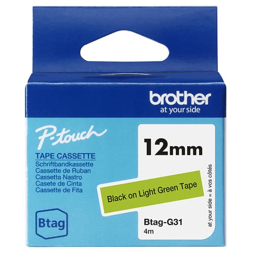 Brother BTAG-G31 - Black on light green - Roll (1.2 cm x 4 m) 1 cassette(s) hanging box - label tape