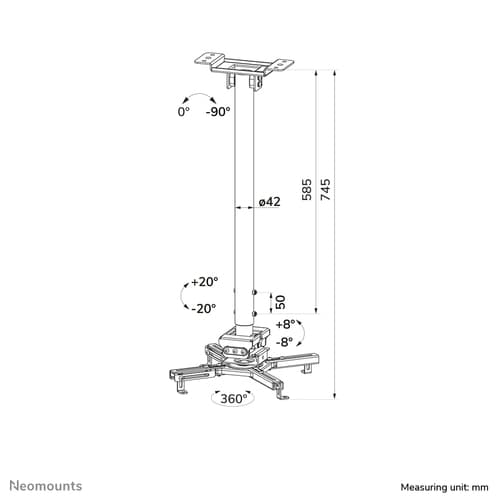 Neomounts CL25-550WH1 - Mounting kit (ceiling mount) - full-motion - for projector - easy-install, height 74.5 - 114.5 cm - steel - white — view 18