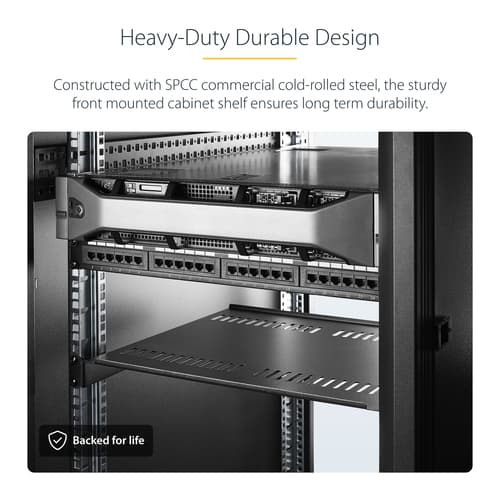 StarTech.com 2-Pack 1U Server Rack Shelf, Vented, 44lb Capacity, 16" Deep (CABSHELF116V2PK) - Rack shelf - black - 1U - 19" (pack of 2) — view 5