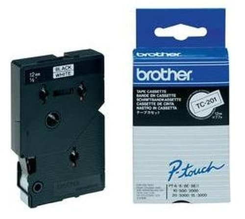 Brother TC201A - Black on white - Roll (1.2cm x 7.7m) 10 cassette(s) laminated tape - for P-Touch PT-2000, PT-3000, PT-500, PT-5000, PT-8E
