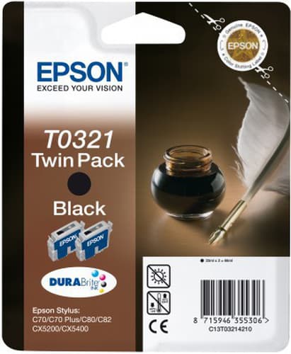 Epson T0321 Twin Pack - Print cartridge - 2 x pigmented black - 1240 pages — view 3