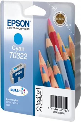 Epson T0322 - 16 ml - cyan - original - blister with RF/acoustic alarm - ink cartridge - for Stylus C70, C70 Plus, C80, C80N, C80WN — view 3