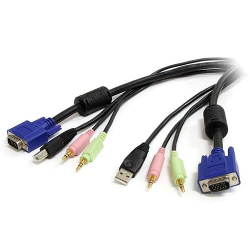 StarTech.com 10 ft 4-in-1 USB VGA KVM Cable with Audio and Microphone - VGA KVM Cable - USB KVM Cable - KVM Switch Cable (USBVGA4N1A10) - Keyboard / mouse / video / audio cable - USB, HD-15 (VGA), mini-phone stereo 3.5 mm (M) to HD-15 (VGA), mini-phone stereo 3.5 mm, USB Type B (M) - 3 m - for P/N: SV231DDUSB, SV231DVGAU2A, SV431DDUSB