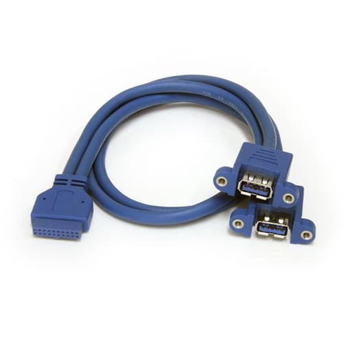 StarTech.com 2 Port Panel Mount USB 3.0 Cable - USB A to Motherboard Header Cable F/F (USB3SPNLAFHD) - USB internal to external cable - USB Type A (F) to 20 pin IDC (F) - 50 cm - blue