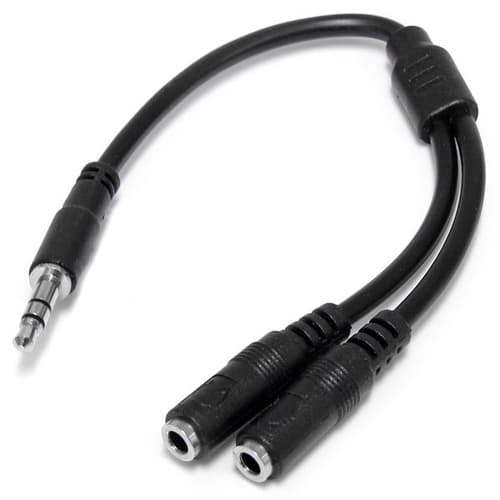 StarTech.com 3.5mm Audio Extension Cable - Slim Audio Splitter Y Cable and Headphone Extender - Male to 2x Female AUX Cable (MUY1MFFS) - Audio splitter - mini-phone stereo 3.5 mm male to mini-phone stereo 3.5 mm female - 20 cm - black - for P/N: MU15MMS, MU6MMS