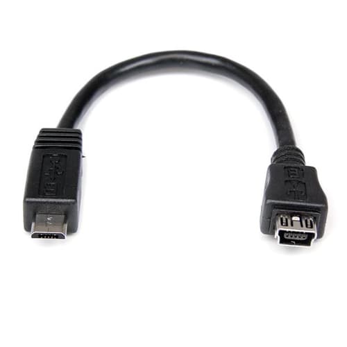 StarTech.com 6in Micro USB to Mini USB Adapter Cable M/F - Micro USB male to Mini USB female - Micro USB to Mini USB Adapter (UUSBMUSBMF6) - USB adapter - mini-USB Type B (F) to Micro-USB Type B (M) - USB 2.0 - 15.24 cm - black - for P/N: USB2PCARBK, USB2PCARBKS, USBEXTAA10BK, USBEXTAA6BK, USBLT2PCARW, USBUB2PCARB — view 1