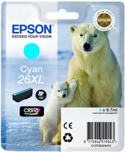 Epson 26XL - 9.7 ml - XL - cyan - original - ink cartridge - for Expression Premium XP-510, 520, 600, 605, 610, 615, 620, 625, 700, 710, 720, 800, 810, 820