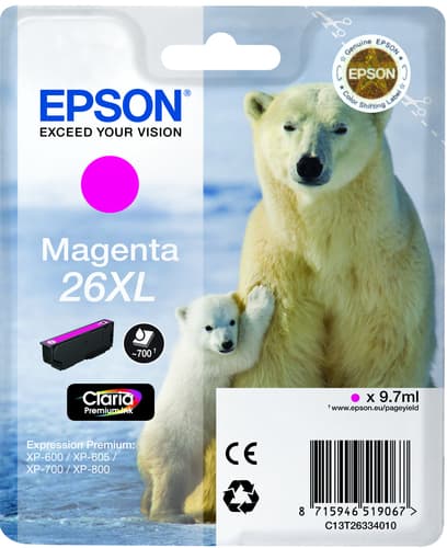 Epson 26XL - 9.7 ml - XL - magenta - original - ink cartridge - for Expression Premium XP-510, 520, 600, 605, 610, 615, 620, 625, 700, 710, 720, 800, 810, 820