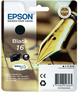 Epson 16 - 5.4 ml - black - original - ink cartridge - for WorkForce WF-2010, 2510, 2520, 2530, 2540, 2630, 2650, 2660, 2750, 2760