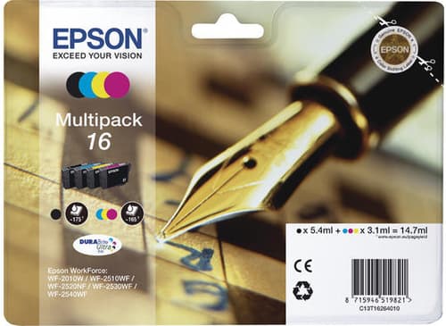 Epson 16 Multipack - 4-pack - black, yellow, cyan, magenta - original - ink cartridge - for WorkForce WF-2010, 2510, 2520, 2530, 2540, 2630, 2650, 2660, 2750, 2760 — view 1