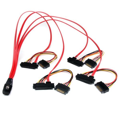 StarTech.com 50cm Internal Serial Attached SCSI Mini SAS Cable - SFF8087 to 4x SFF8482 - Internal Mini SAS Cable (SAS808782P50) - SAS internal cable - SAS 6Gbit/s - 36 pin 4i Mini MultiLane (P) to SATA power, 29 pin internal SAS (SFF-8482) - 50 cm - red