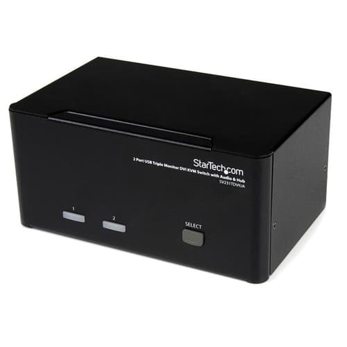StarTech.com 2 Port Triple Monitor DVI USB KVM Switch with Audio & USB 2.0 Hub - Multi Monitor KVM - Dual Port KVM Switch (SV231TDVIUA) - KVM / audio / USB switch - 2 x KVM / audio / USB - 1 local user - desktop - for P/N: SVA12M2NEUA, SVA12M5NA