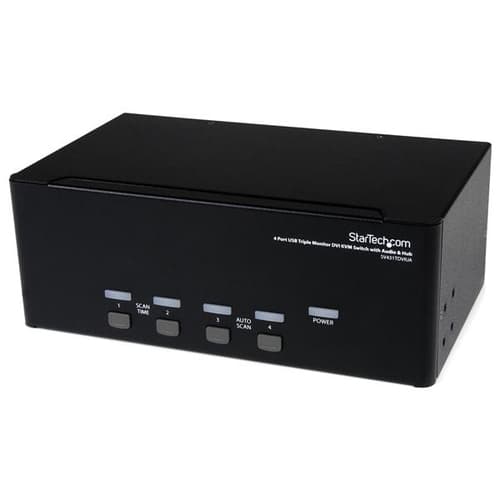 StarTech.com 4 Port Triple Monitor DVI USB KVM Switch with Audio & USB 2.0 Hub - Multi Monitor KVM - USB DVI KVM Switch (SV431TDVIUA) - KVM / audio / USB switch - 4 x KVM / audio / USB - 1 local user - desktop - for P/N: SV431RACK, SVA12M2NEUA, SVA12M5NA