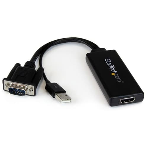 StarTech.com VGA to HDMI Adapter with USB Audio & Power - Portable VGA to HDMI Converter - 1080p - Adapter cable - HD-15 (VGA), USB Type B male to HDMI female - 26 cm - black - USB power, 1080p support, active