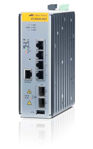 Allied Telesis AT IE200-6GT - Switch - Managed - 4 x 10/100/1000 + 2 x Gigabit SFP - DIN rail mountable, wall-mountable - DC power