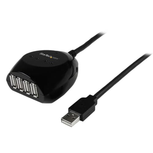 StarTech.com 15m USB 2.0 Active Cable with 4 Port Hub - Long USB Cable with 4 port USB Hub - USB A (M) to 4x USB A (F) - 15m, 50 ft Black (USB2EXT4P15M) - Hub - 4 x USB 2.0 - desktop - for P/N: SVA5H2NEUA