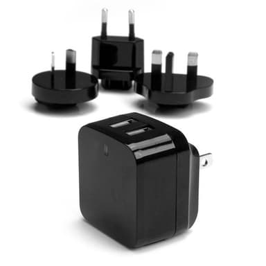 StarTech.com Travel USB Wall Charger - 2 Port - Black - Universal Travel Adapter - International Power Adapter - USB Charger (USB2PACBK) - Power adapter - 17 Watt - 3.4 A - 2 output connectors (USB) - black - for P/N: USBLT1MWS, USBLT2MBR, USBLT2MW, USBLT30CMW, USBLTM1MBK, USBLTM1MWH, VID2VGATV3