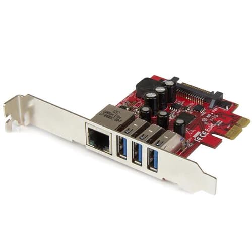 StarTech.com 3 Port PCI Express USB 3.0 Card + Gigabit Ethernet - Fits Standard & Low-Profile PCs - UASP Supported - Optional SATA Power (PEXUSB3S3GE) - Network / USB adapter - PCIe 2.0 low profile - USB 3.0 x 3 + 1000Base-T x 1